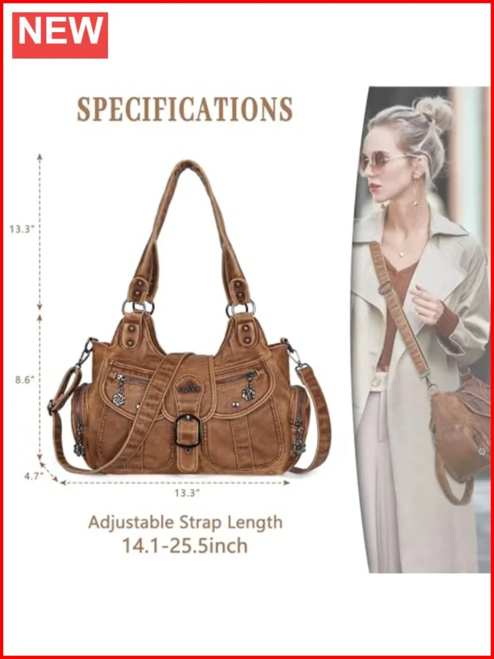 Vegan Leather Hobo Bag Tote Purse with Crossbody Strap
